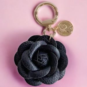 Black Leather Handmade Rose on a Keychain. Bag Charm. NWOT